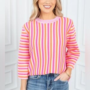 Striped Pink and Orange Women's Avara Sweater